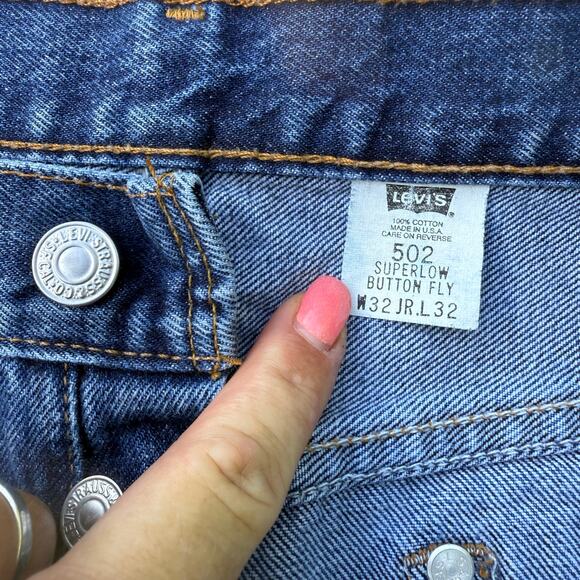 Vintage Y2K Levi's 502 Super Low Button Fly Blue Jeans Jr. 32x32 (fit smaller) - Picture 2 of 14
